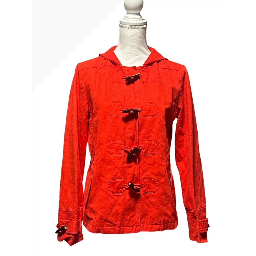Banana Republic Womens Orange Red Cotton Toggle Hooded Jacket Size M Full Zip
